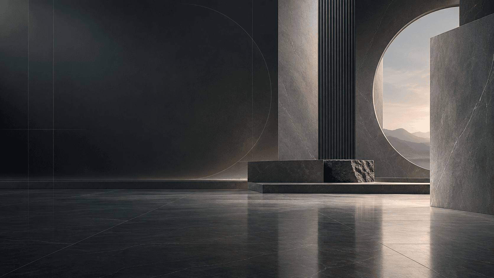 Premium dark porcelain architectural interior by TAG Ceramic